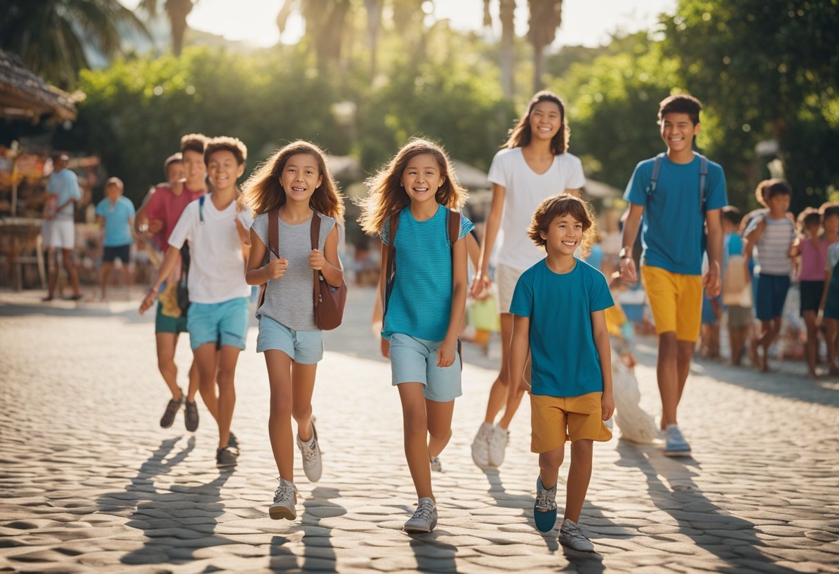 Children and teenagers enjoying recommended activities in a family vacation destination