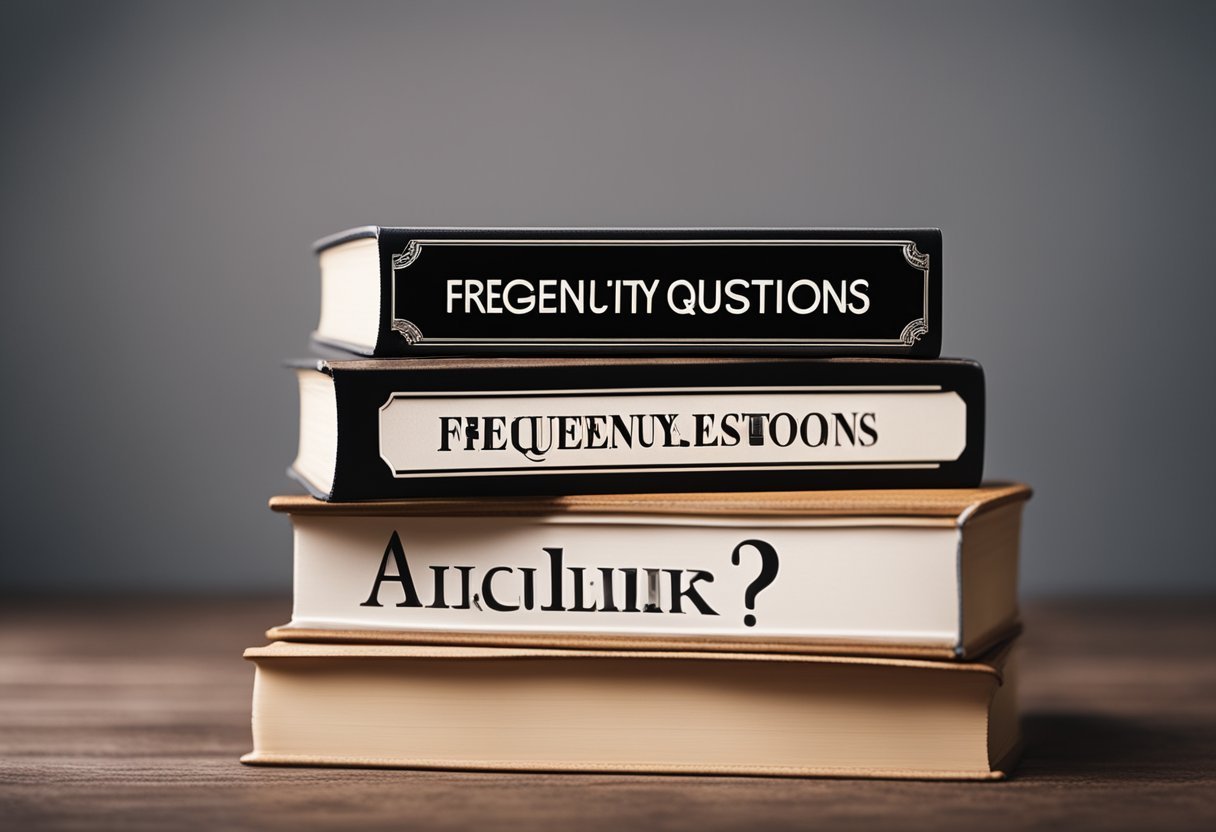 A stack of language learning books with a "Frequently Asked Questions" sign