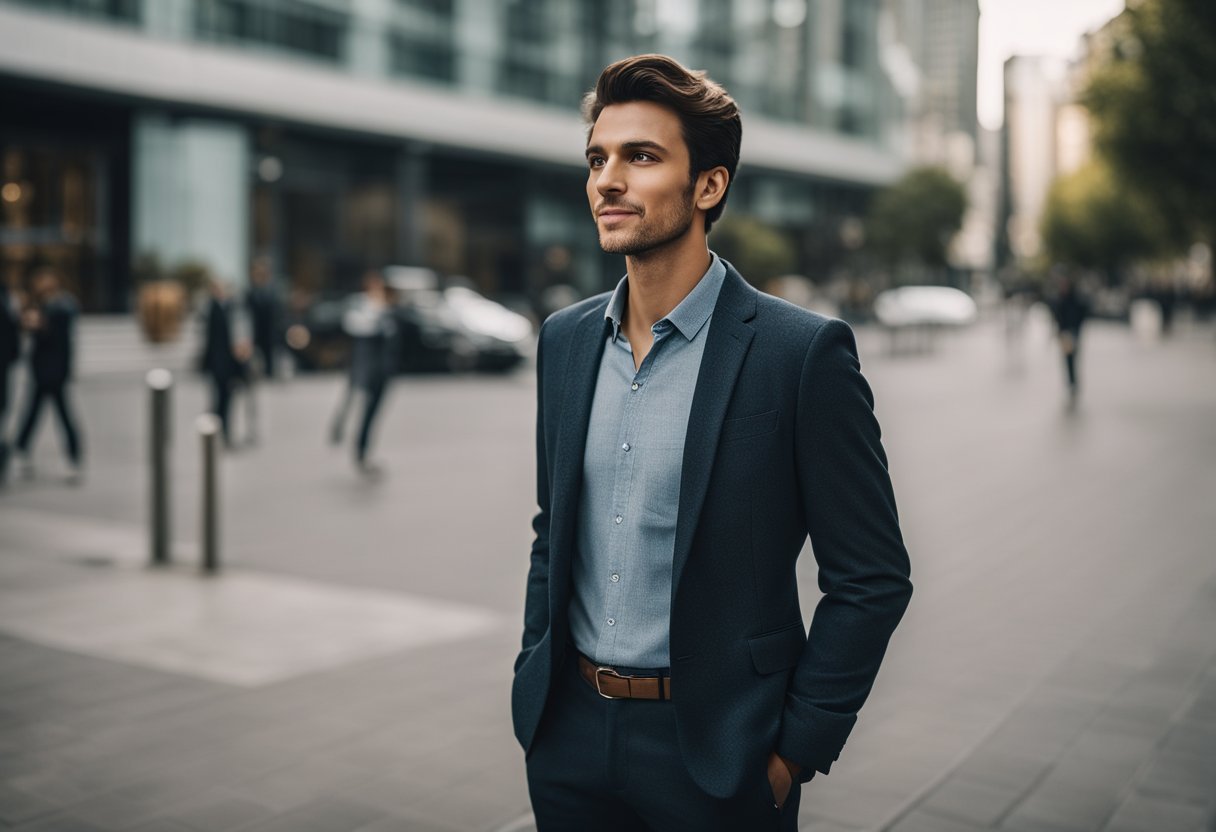 A person standing confidently with open posture, making eye contact and using expressive gestures to communicate effectively