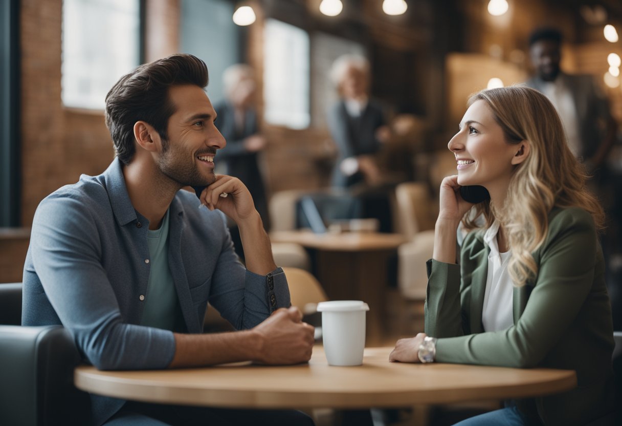 People practicing active listening, making eye contact, and showing empathy through body language