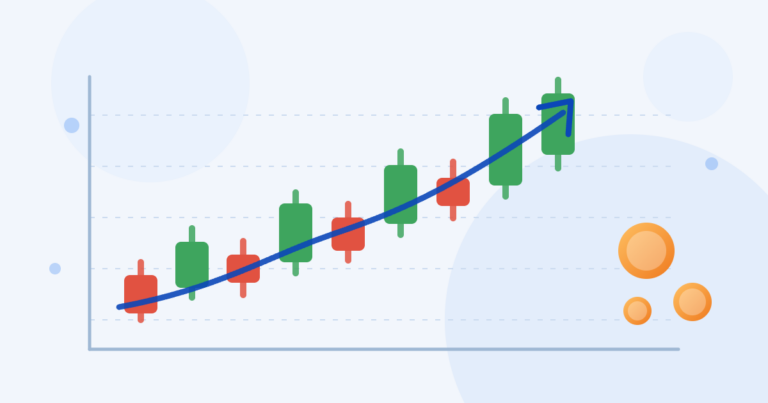 Ilustração de gráfico de candles em alta representando a bolsa de valores