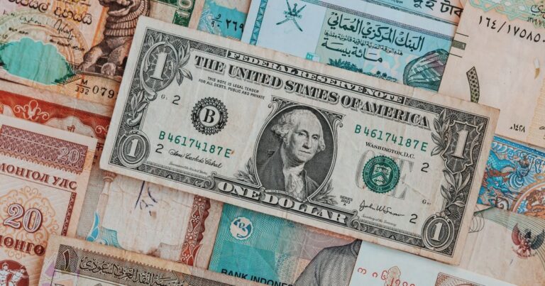 Notas de dólar e outras moedas estrangeiras